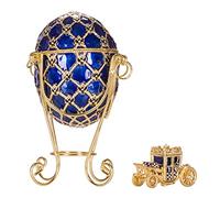 danila-souvenirs Glamorous Style Imperial Coronation Easter Egg Trinket jewel box with carriage 19 cm blue