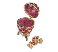 danila-souvenirs Glamorous Style Imperial Coronation Easter Egg Trinket Jewel Box with carriage 6,5 cm red