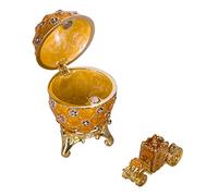 danila-souvenirs Glamorous Style Imperial Coronation Easter Egg Trinket Jewel Box with carriage 6,5 cm yellow