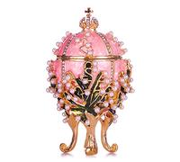 danila-souvenirs Glamorous Style Lilies of the Valley Easter Egg Trinket Jewel Box with Imperial Crown 8,5 cm pink