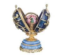 danila-souvenirs Glamorous Style Spring Flowers Easter Egg with Basket of Flowers 8,5 cm blue