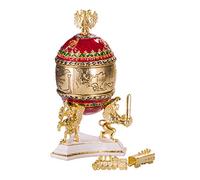 danila-souvenirs Glamorous Style Trans-Siberian Railway Easter Egg Trinket Jewel Box with train 12,5 cm red