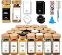 Danillous Square Spice Jars Set of 24 with Bamboo Lids, Shaker Inserts, Pre-Printed English Labels, Black and White Stickers (180 Spice Names), Silicone Funnel, and Cleaning Brush (English Labels)