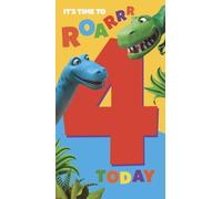 Danilo Promotions Ltd Dinosaur Roar Birthday Card with Stickers, Age 4