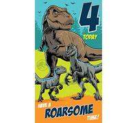 Danilo Promotions LTD Jurassic World 4th Birthday Card, Childrens Birthday Card For 4th Birthday Celebration, Jurassic World Card For Kids, Officially Licensed Birthday Card,Multi,9 x 5