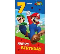 Danilo Promotions LTD Super Mario 7th Birthday Card, Childrens Birthday Card For 7th Birthday Celebration, Super Mario Card For Kids, Officially Licensed Birthday Card,Multi,9 x 5