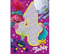 Danilo Promotions,Multi,TL027 DreamWorks Trolls World Tour Age 4 Birthday Card - 4th Birthday with Holographic Cover,210 x 290 mm