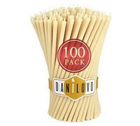 Danilovo Thin Taper Beeswax Candles - No-Drip, Smoke-Less, Tall, Decorative, Honey Scented Candles Ideal for Church Prayer, Rituals, Decor or Birthday - 18,5 x 0,61 cm (White, 100pcs)