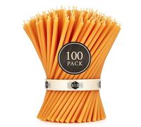 Danilovo Thin Taper Beeswax Candles - No-Drip, Smoke-Less, Tall, Decorative, Honey Scented Candles Ideal for Church Prayer, Rituals, Decor or Birthday - 16 x 0,5 cm (Orange, 100pcs)