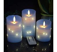 danip Sky Blue LED Flameless Candle with Embedded Starlight String, 3 LED Candles, 11 Key Remote Control, 24 Hour Timer Function, Dancing Flame, True Wax, Battery Powered. (Sky Blue)