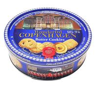 Danish Butter Cookies 340g (12 Ounce) with 32% Butter Content - in Wonderful Copenhagen Tin with Embossed Lid by Jacobsens of Denmark - Traditional Biscuit Tin Gift