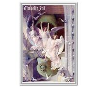 Danish Christmas Cards - Glædelig Jul - Merry Xmas Greetings in Danish language - Angel Religious theme Vintage Scandinavian design - Best Wishes Denmark - Blank inside to write own message