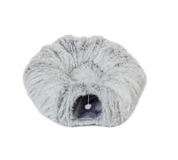Danish Design Cat Tunnel Fur Grey - Plush Play Tunnel and Bed with Removable Mattress for Cats - Foldable for Storage