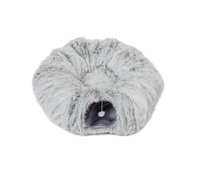 Danish Design Cat Tunnel Fur Grey - Plush Play Tunnel and Bed with Removable Mattress for Cats - Foldable for Storage