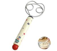 Danish Dough Whisk, 8 Inch Stainless Steel Dough Whisk with Plastic Cartoon Handle, Double Holes Dutch Whisk for Pastry, Sourdough, Dessert and Pizza, Bread Making Tools and Supplies