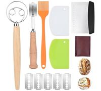 Danish Dough Whisk and Bread Lame Set - 6PCS Professional Sourdough Baking Tools Kit with Stainless Steel Dough Whisk, Bread Scoring Lame, Basting Brush & Dough Scrapers for Artisan Bread Making