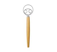 Danish Dough Whisk,Bread Dough Mixer Double Eyes Stainless Steel Dutch Whisk with Wooden Handle Bread Whisk for Dough Bread Cake Pizza and Biscuits