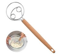 Danish Dough Whisk, Danish Dough Whisk, 10 Inch Dutch Whisk, Egg Beater with Plastic Handle, Mixer, Stainless Steel, Double Holes for Bread Dough, Pastry or Pizza Dough