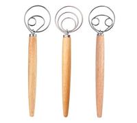 Danish Dough Whisk Set, DBAILY 3pcs Egg Beater with Wooden Handle Professional Stainless Steel Danish Dough Whisk for Kitchen Baking Cake Dessert Sourdough Pizza