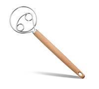 Danish Dough Whisk, Stainless Steel Bread Dough Whisk, Double Eyes Hand Egg Beater Mixer with Wooden Handle for Baking Cake, Dessert, Pizza, Pastry, Sourdough