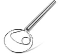 Danish Dough Whisk Stainless Steel Dough Hook Dutch Whisk for Sourdough Bread Dough Mixer Hand Wooden Handle Kitchen Whisking Mixing Tool Bread Making Tools and Supplies (Stainless Steel 1-Eye)