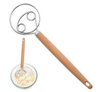 Danish Dough Whisk, Stainless Steel Dough Mixer for Sourdough, Bread | 13 Inch Stainless Steel Dough Mixer with Wooden, Ergonomic Non-Slip Wooden Handle, Prevents Dough Clumping, Baking Accessory