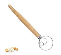 Danish Dough Whisk, Stainless Steel Dutch Whisk, Dough Brush, Wooden Handle, Mixer Bread Brush for Bread Dough, Pastry or Pizza Dough
