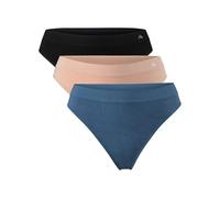 DANISH ENDURANCE 3 Pack Women's Seamless Bamboo Thongs Panties, Super Soft Breathable Comfortable Underwear, Multicolour (1x Black, 1x Lyon's Blue, 1x Nude Beige), M-L