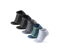 DANISH ENDURANCE Ankle Running Socks, Trainer Socks, Anti Blister, for Sports, Men & Women, Unisex, 5 Pack, Multicolor (2xBlack, 1xBlue/Yellow, 1xGrey, 1xWhite), 6-8