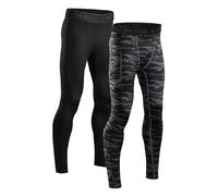 DANISH ENDURANCE Compression Leggings Men, Quick-Dry Anti-Chafing Running Tights, for Gym & Training, 2 Pack, Multicolour (1x Black, 1x Grey Camo), L