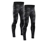 DANISH ENDURANCE Compression Leggings Men, Quick-Dry Anti-Chafing Running Tights, for Gym & Training, 2 Pack, Grey Camo, L