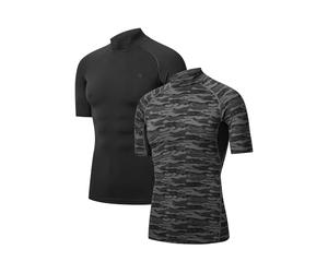 DANISH ENDURANCE Compression Shirt Men, Quick-Dry Compression T Shirt Men with Breathable Mesh, 2-Pack, Multicolour (1xblack, 1xgrey Camo), M