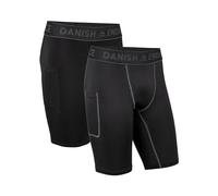 DANISH ENDURANCE Compression Shorts Men, Running Leggings, Quick Dry, Gym & Workout, Anti Chafing, 2-Pack, Multicolour (1x Black, 1x Black/Grey), M