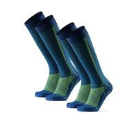 DANISH ENDURANCE Compression Socks, 21-26mmHg, Running Sports Flight Socks, for Men & Women, Unisex, 2 Pack, Blue/Neon Yellow, 13-15