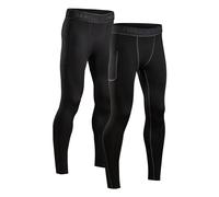 DANISH ENDURANCE Compression Tights for Men, Running Leggings, Quick Dry, Gym & Workout, Anti Chafing, 2-Pack, Multicolour (1x Black, 1x Black/Grey), L