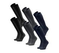 DANISH ENDURANCE Knee-High Bamboo Dress Socks, Knee Length Long Socks, Super Soft, Men & Women, 3 or 6 Pack Multicolour (2xBlack, 2xNavy Blue, 2xGrey) 9-12