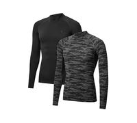 DANISH ENDURANCE Long Sleeve Compression Top Men, Quick Dry Compression Shirt, Men's Base Layer Shirts, 2-Pack, Multicolour (1x Black, 1x Grey Camo), XXL