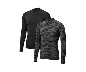 DANISH ENDURANCE Long Sleeve Compression Top Men, Quick Dry Compression Shirt, Men's Base Layer Shirts, 2-Pack, Multicolour (1x Black, 1x Grey Camo), XL