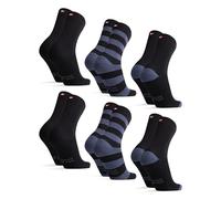 DANISH ENDURANCE Mens Socks, Organic Cotton, Soft, Breathable, Ladies Socks, Everyday, Unisex, 3 or 6 Pack, Multicolour (2x Black, 2x Black/Blue Stripes, 2x Black/Blue Heel and Toe), 6-8