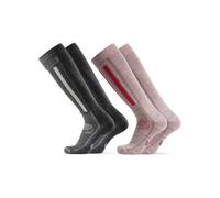 DANISH ENDURANCE Merino Wool Ski Socks, Cushioned Ski & Snowboard Socks, Thermal Knee-High Winter Socks, 2 Pack, Multicolour (1x Dark Grey/Light Grey, 1x Light Grey/Pink), 6-8