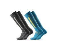 DANISH ENDURANCE Merino Wool Ski Socks, Cushioned Ski & Snowboard Socks, Thermal Knee-High Winter Socks, 2 Pack, Multicolour (1x Blue/Yellow, 1x Dark Grey), 6-8