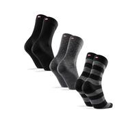DANISH ENDURANCE Merino Wool Socks Mens, Moisture-Wicking, Mens Socks, for Women, Unisex, 3 or 5 Pack, Multicolour: 1 x black, 1 x black/grey stripes, 1 x black/grey dots, 9-12
