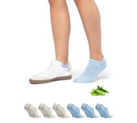 DANISH ENDURANCE No Show Bamboo Socks, Low Cut Trainer Socks, Invisible, for Men and Women, Unisex, 6 Pack, Multicolor (3xLight Blue, 3xOffwhite), 3-5