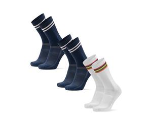 DANISH ENDURANCE Performance Crew Cycling Socks, Cushioned Bike Socks, for Men & Women, Unisex, 3 or 5 Pack, MC (2xNavy/Stripes, 1xWhite/Stripes), 3-5