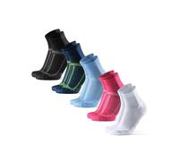 DANISH ENDURANCE Performance Running Socks for Long Distances, Cushioned Quarter Length, unisex, 3 or 5 Pack, Multicolor (1xBlack/Grey, 1xBlue/Yellow, 1xPink, 1xWhite, 1xLight Blue), 3-5