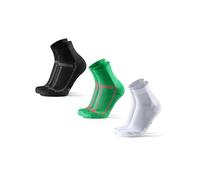 DANISH ENDURANCE Performance Running Socks for Long Distances, Cushioned Quarter Length, unisex, 3 or 5 Pack, Multicolour (1x Black/Grey, 1x Green, 1x White), 3-5