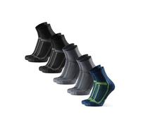 DANISH ENDURANCE Performance Running Socks for Long Distances, Cushioned Quarter Length, unisex, 3 or 5 Pack, Multicolor (2xBlack/Grey, 2xGrey/Black, 1xBlue/Yellow), 6-8