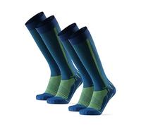 DANISH ENDURANCE Running Compression Socks, Flight Socks, 21-26mmHg, for Men & Women, Unisex, 1&2 pack, Blue/Neon Yellow,9-12