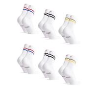 DANISH ENDURANCE Tennis Crew Socks, Cotton Sports Socks, Cushioned for the Gym, for Men & Women, 3 or 6 Pack, Multicolor (2x Black Stripes, 2x Green-Yellow Stripes, 2x Red-Blue Stripes), 43-47