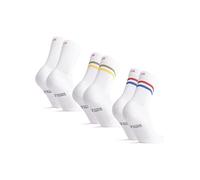 DANISH ENDURANCE Tennis Crew Socks, Cotton Sports Socks, Cushioned for the Gym, for Men & Women, 3 or 6 Pack, White Multicolor (1x GreenYellow Stripes, 1x RedBlue Stripe, 1x White), 43-47